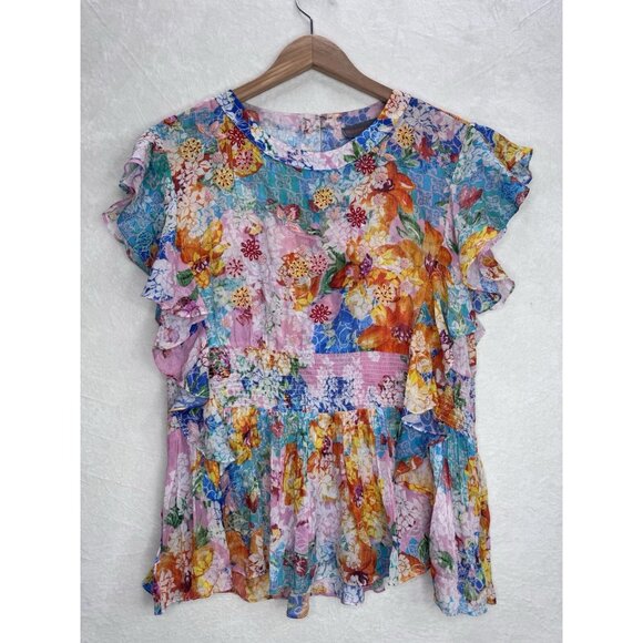 Bhanuni by Jyoti Women's Embroidered Beaded Sheer Top Size XL - Picture 2 of 13